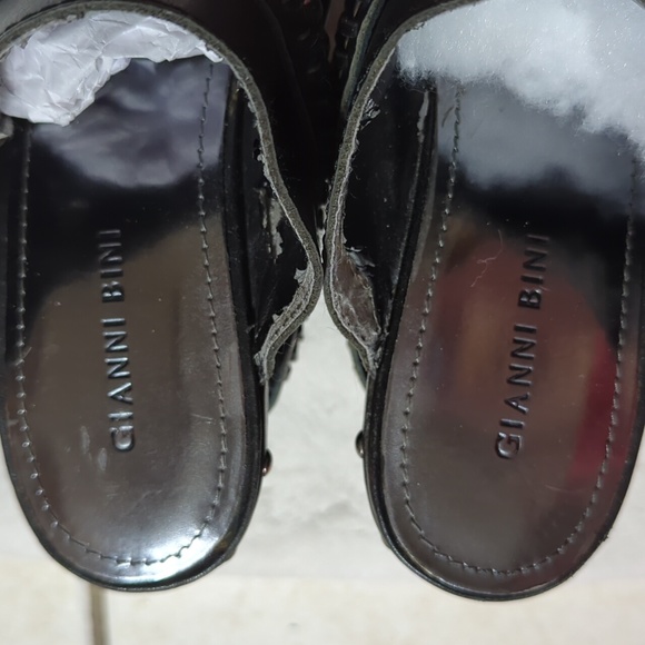 Black Leather Wood Platform Clogs With Studs - Picture 6 of 10